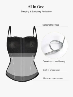 Shapewear Sculpting Leopard Mesh Detachable Strap Corset Top