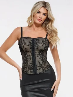 Shapewear Sculpting Leopard Mesh Detachable Strap Corset Top