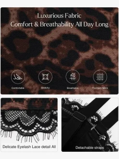Shapewear Sculpting Leopard Mesh Detachable Strap Corset Top
