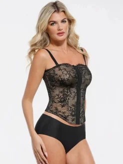 Shapewear Sculpting Leopard Mesh Detachable Strap Corset Top