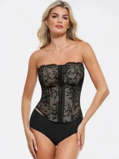 Shapewear Sculpting Leopard Mesh Detachable Strap Corset Top
