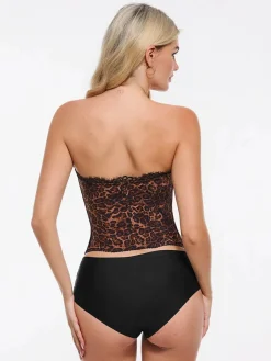 Shapewear Sculpting Leopard Mesh Detachable Strap Corset Top