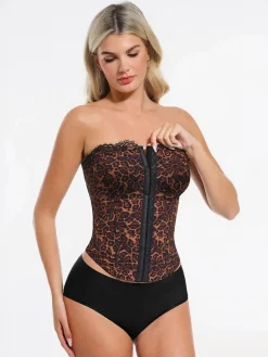 Shapewear Sculpting Leopard Mesh Detachable Strap Corset Top