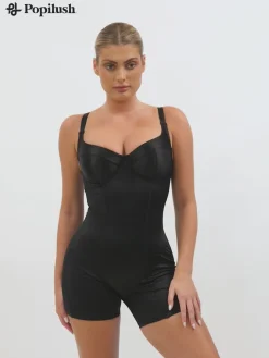 Shapewear Sculpting Shine Mid-Thigh Corset Romper