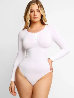 Shapewear Seamless Modal Long Sleeve Henley Bodysuit