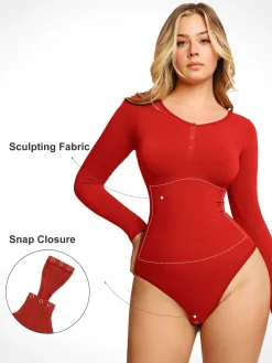 Shapewear Seamless Modal Long Sleeve Henley Bodysuit