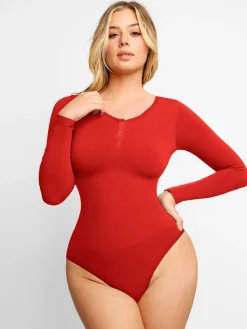 Shapewear Seamless Modal Long Sleeve Henley Bodysuit