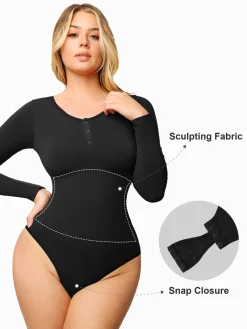 Shapewear Seamless Modal Long Sleeve Henley Bodysuit