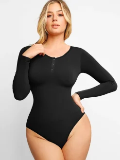 Shapewear Seamless Modal Long Sleeve Henley Bodysuit