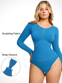 Shapewear Seamless Modal Long Sleeve Henley Bodysuit
