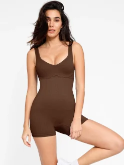 Shapewear Seamless Rib V-Neck Romper