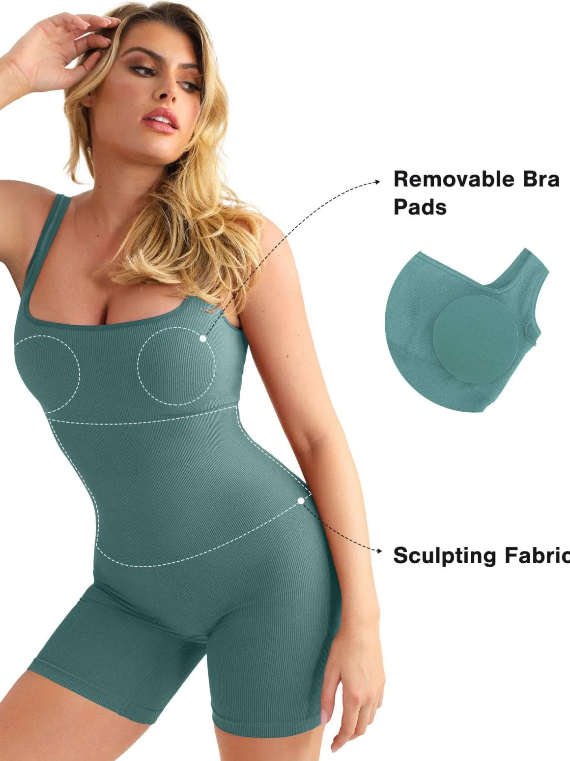 Shapewear Seamless Square Neck Smoothing Sport Romper
