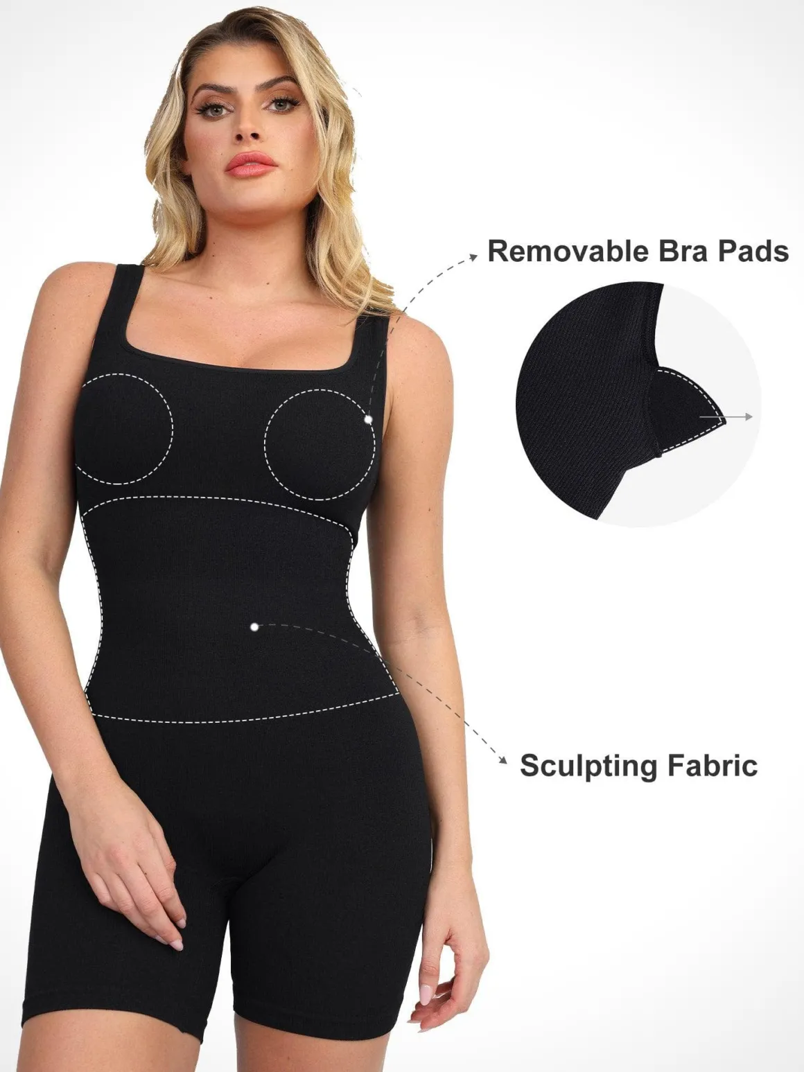 Shapewear Seamless Square Neck Smoothing Sport Romper