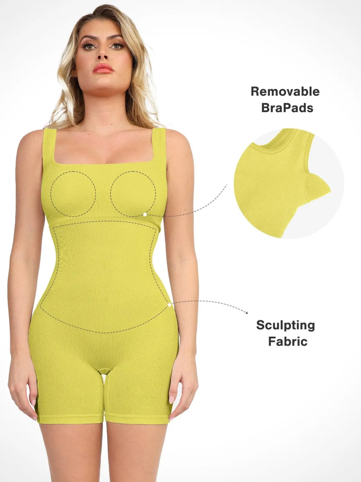 Shapewear Seamless Square Neck Smoothing Sport Romper