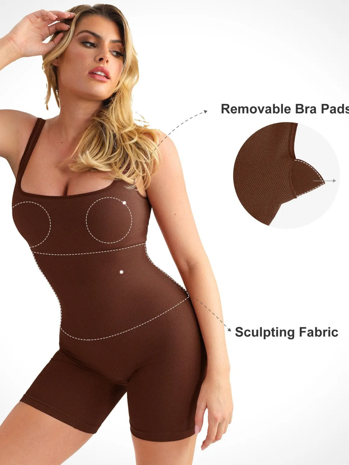 Shapewear Seamless Square Neck Smoothing Sport Romper