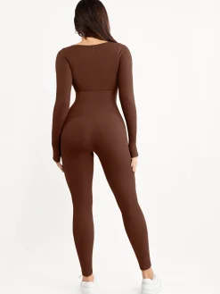 Shapewear Seamless Thumb Hole Long Sleeve Jumpsuit