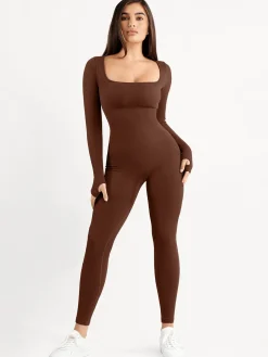 Shapewear Seamless Thumb Hole Long Sleeve Jumpsuit