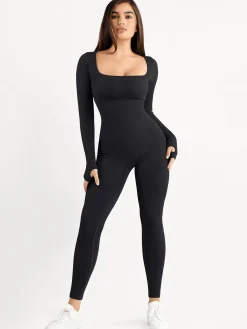 Shapewear Seamless Thumb Hole Long Sleeve Jumpsuit