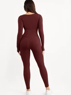 Shapewear Seamless Thumb Hole Long Sleeve Jumpsuit