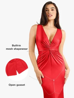 Shapewear Shine Deep V-Neck Bias Twist Hourglass Maxi Dress