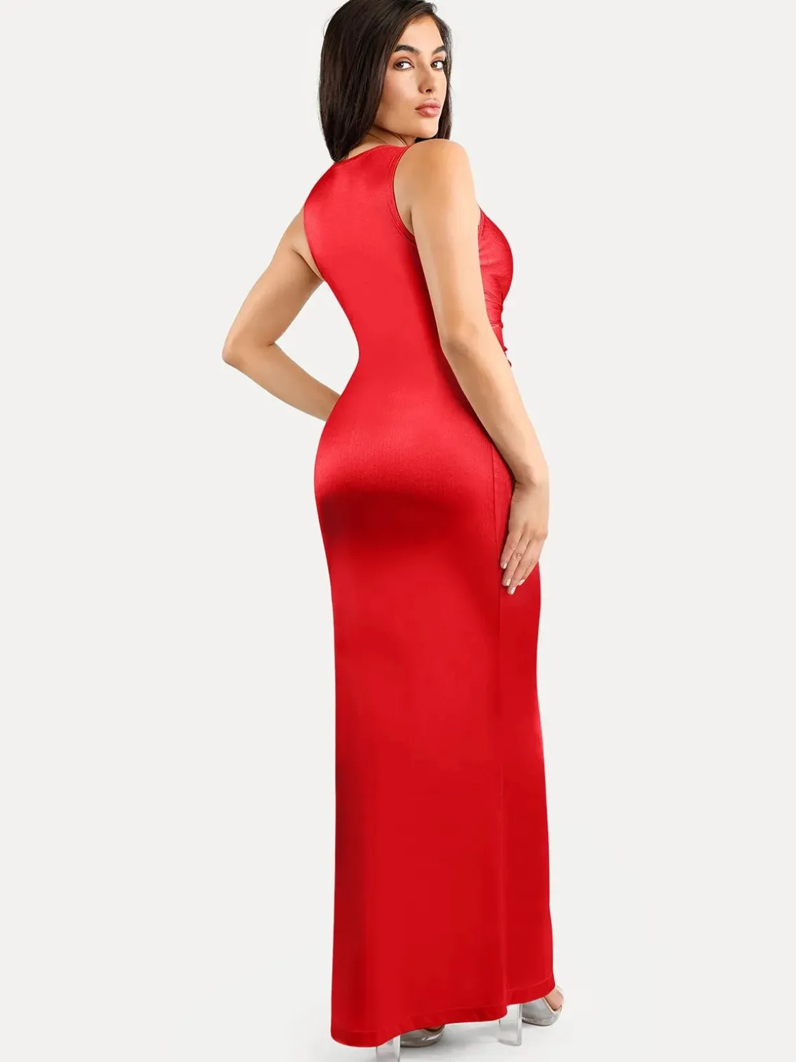 Shapewear Shine Deep V-Neck Bias Twist Hourglass Maxi Dress