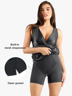 Shapewear Shine Deep V-Neck Bias Twist Hourglass Maxi Dress