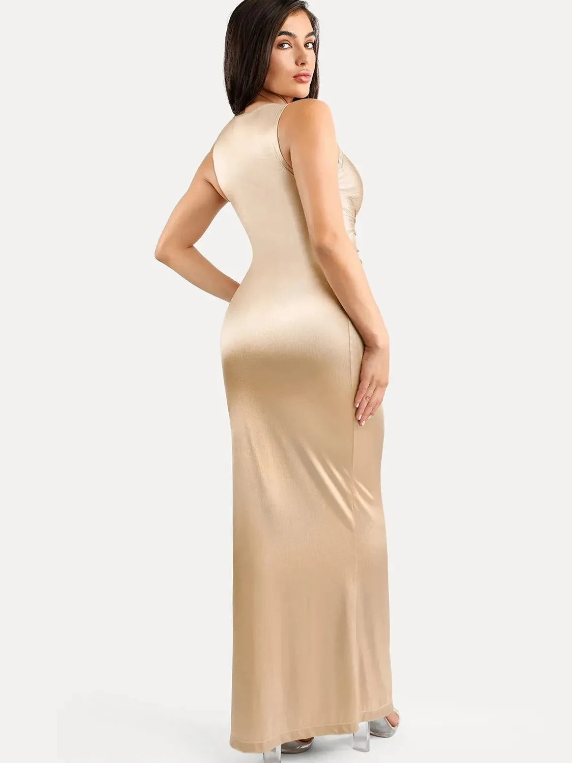 Shapewear Shine Deep V-Neck Bias Twist Hourglass Maxi Dress