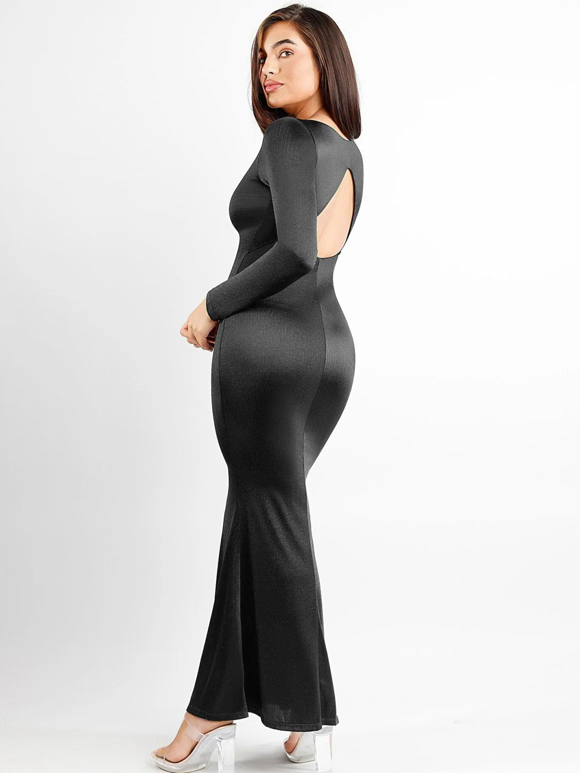 Shapewear Shine Long Sleeve Cut-Out Hourglass Maxi Dress