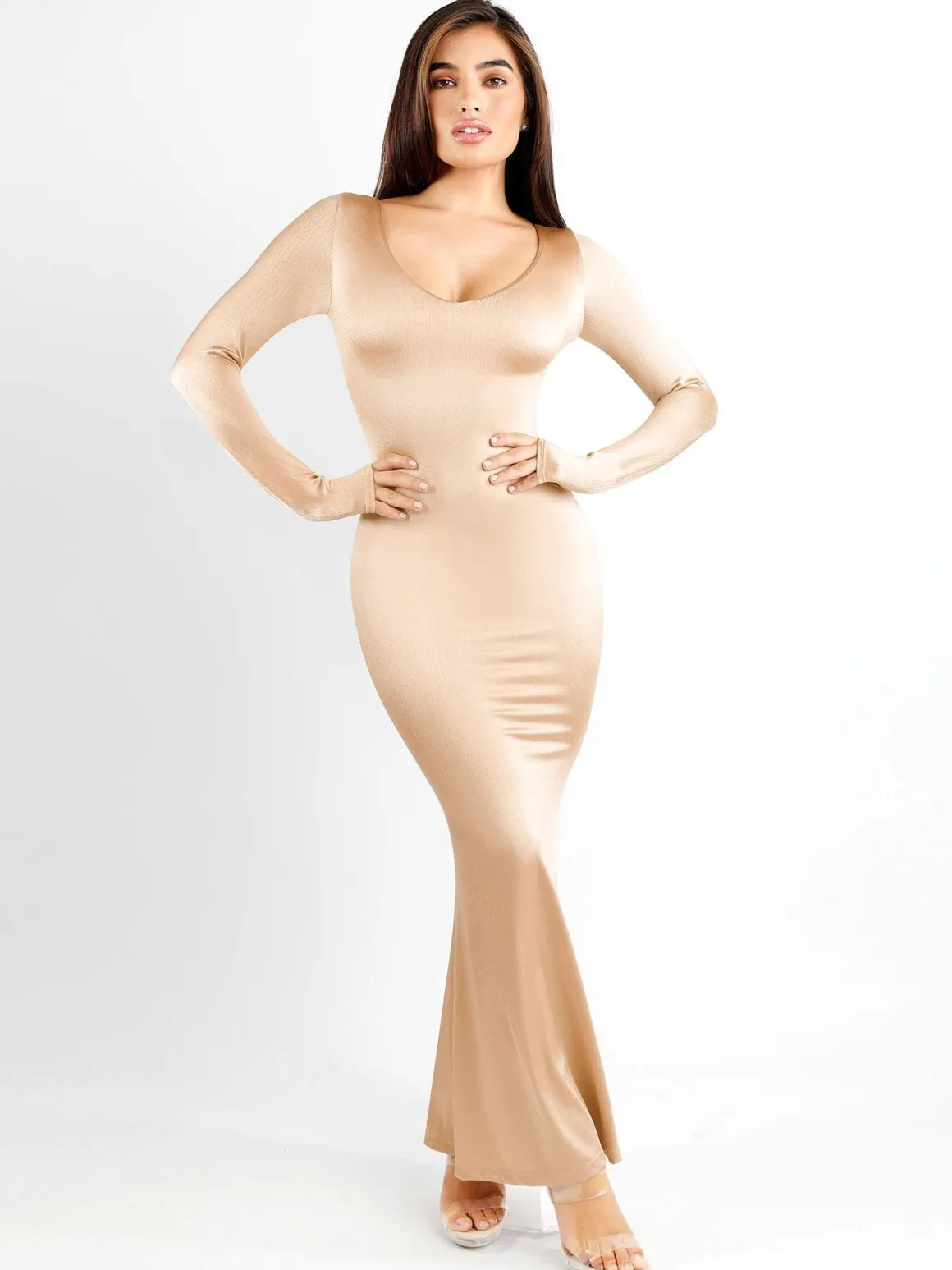 Shapewear Shine Long Sleeve Cut-Out Hourglass Maxi Dress