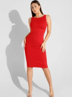 Shapewear Sleeveless Boatneck Sculpting Midi Work Dress