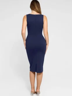 Shapewear Sleeveless Boatneck Sculpting Midi Work Dress