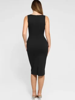 Shapewear Sleeveless Boatneck Sculpting Midi Work Dress