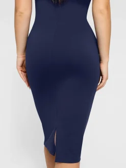 Shapewear Sleeveless Boatneck Sculpting Midi Work Dress