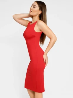 Shapewear Sleeveless Boatneck Sculpting Midi Work Dress