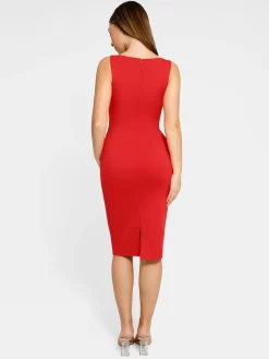 Shapewear Sleeveless Boatneck Sculpting Midi Work Dress