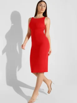 Shapewear Sleeveless Boatneck Sculpting Midi Work Dress