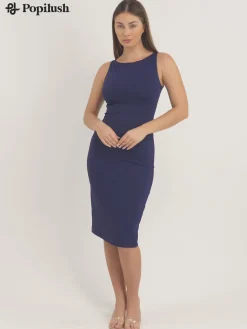 Shapewear Sleeveless Boatneck Sculpting Midi Work Dress