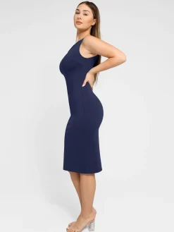 Shapewear Sleeveless Boatneck Sculpting Midi Work Dress