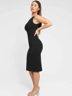 Shapewear Sleeveless Boatneck Sculpting Midi Work Dress
