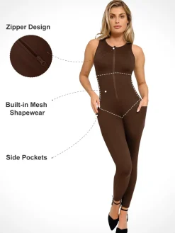 Shapewear Sleeveless Body-Sculpting Zip Front Jumpsuit