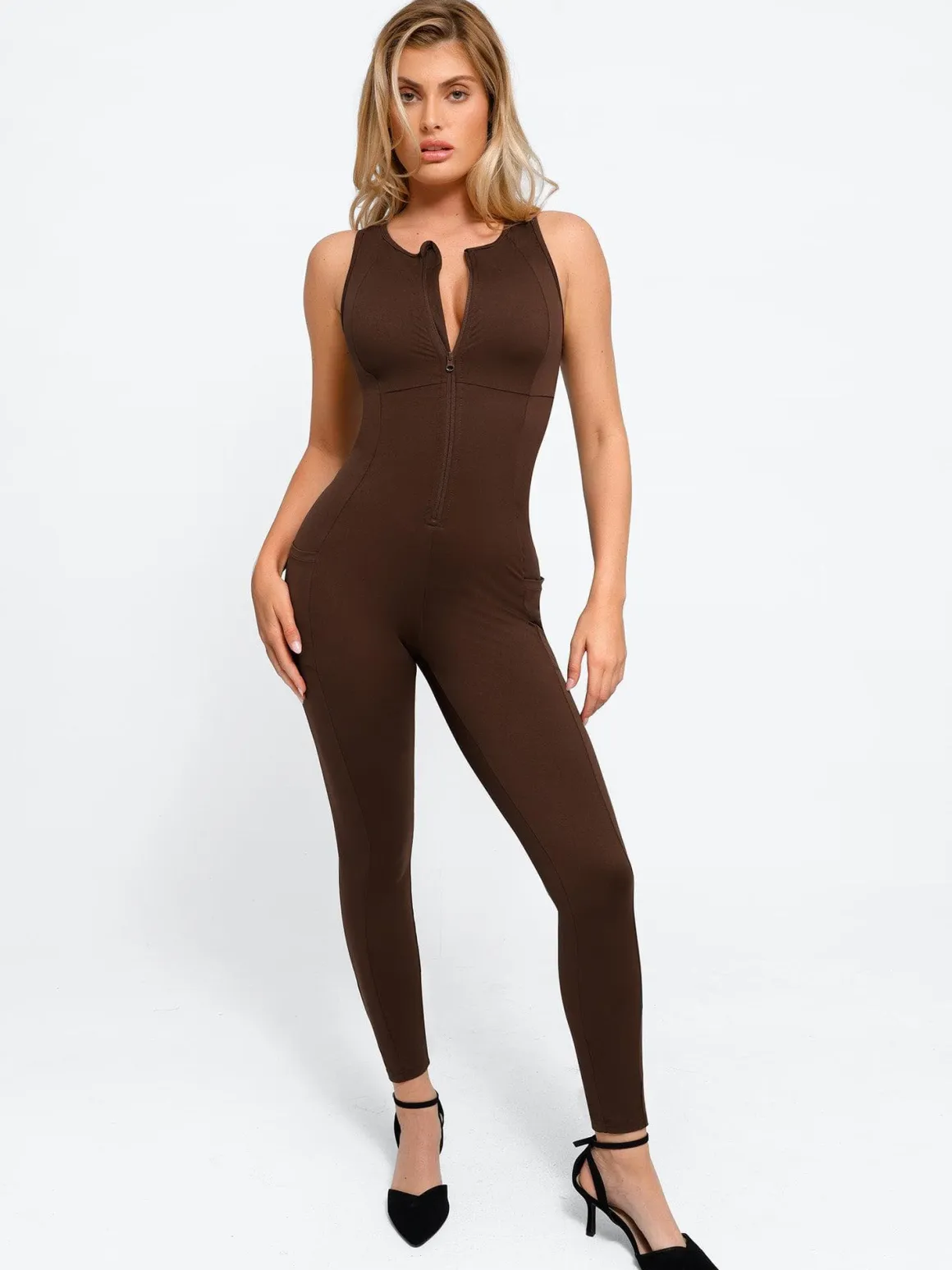 Shapewear Sleeveless Body-Sculpting Zip Front Jumpsuit