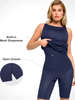 Shapewear Sleeveless Ruched Tummy Control Midi Work Dress
