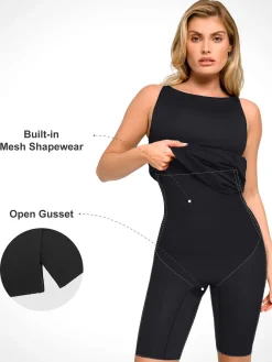 Shapewear Sleeveless Ruched Tummy Control Midi Work Dress