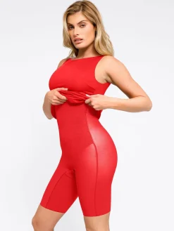 Shapewear Sleeveless Ruched Tummy Control Midi Work Dress