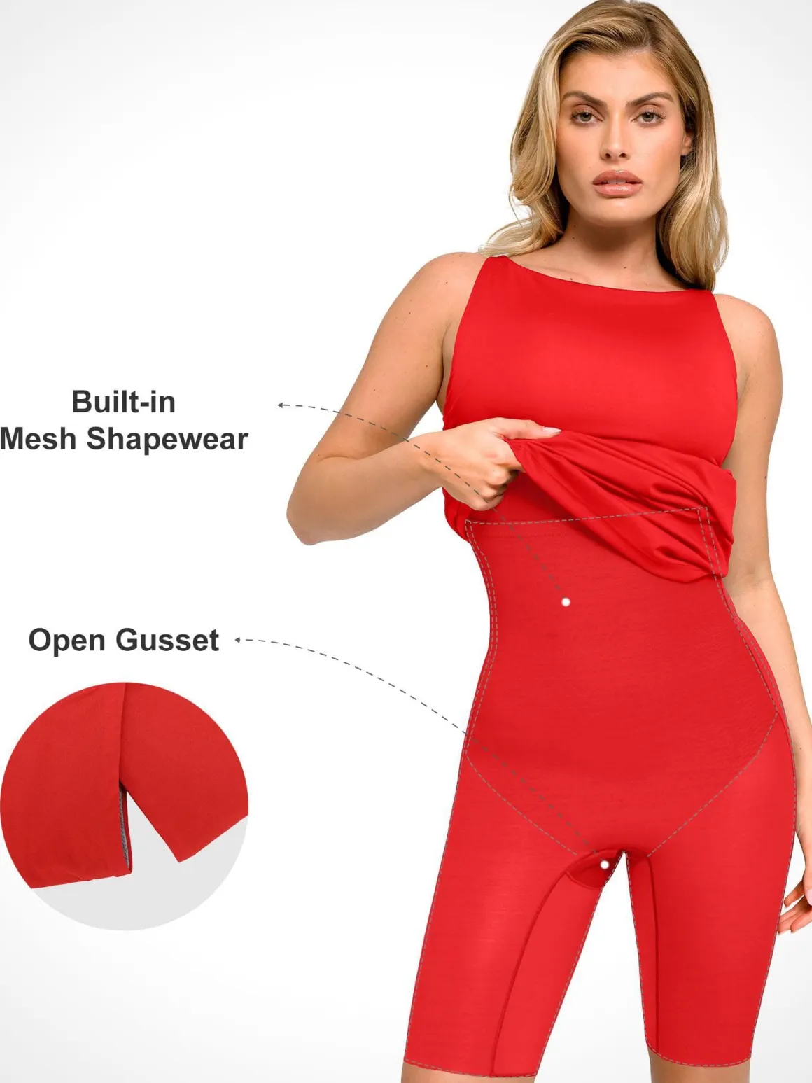 Shapewear Sleeveless Ruched Tummy Control Midi Work Dress