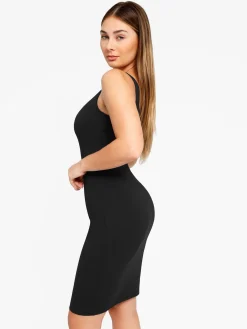 Shapewear Sleeveless Square Neck Sculpting Midi Work Dress