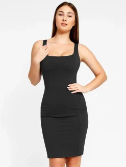 Shapewear Sleeveless Square Neck Sculpting Midi Work Dress