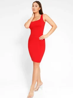 Shapewear Sleeveless Square Neck Sculpting Midi Work Dress