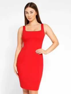 Shapewear Sleeveless Square Neck Sculpting Midi Work Dress