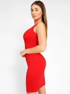 Shapewear Sleeveless Square Neck Sculpting Midi Work Dress